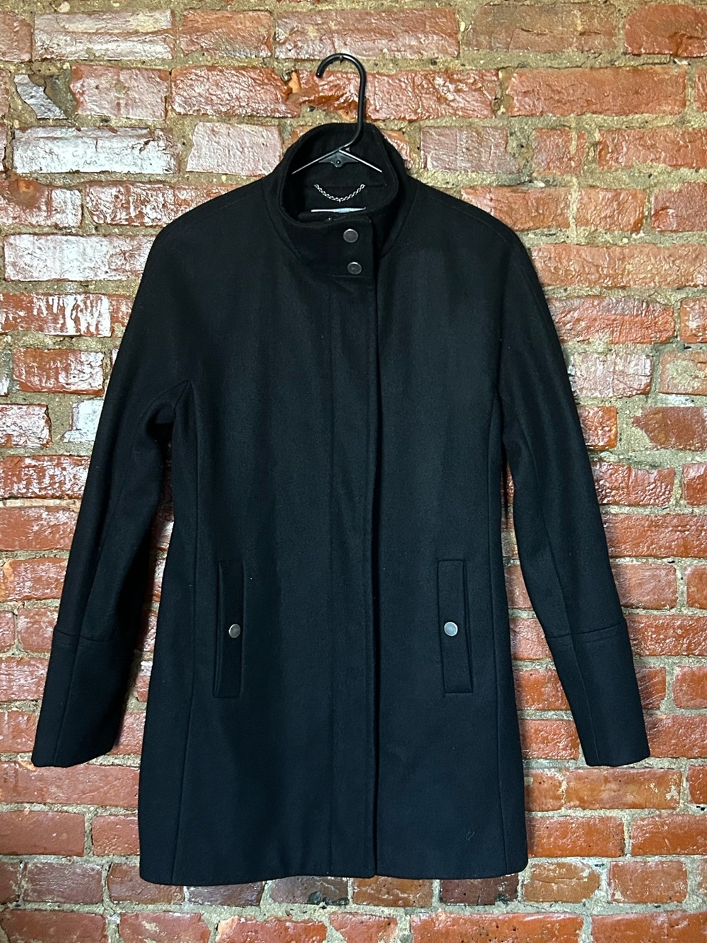 Lucky Brand Black Single-Breasted Stand-Collar Pea Coat
